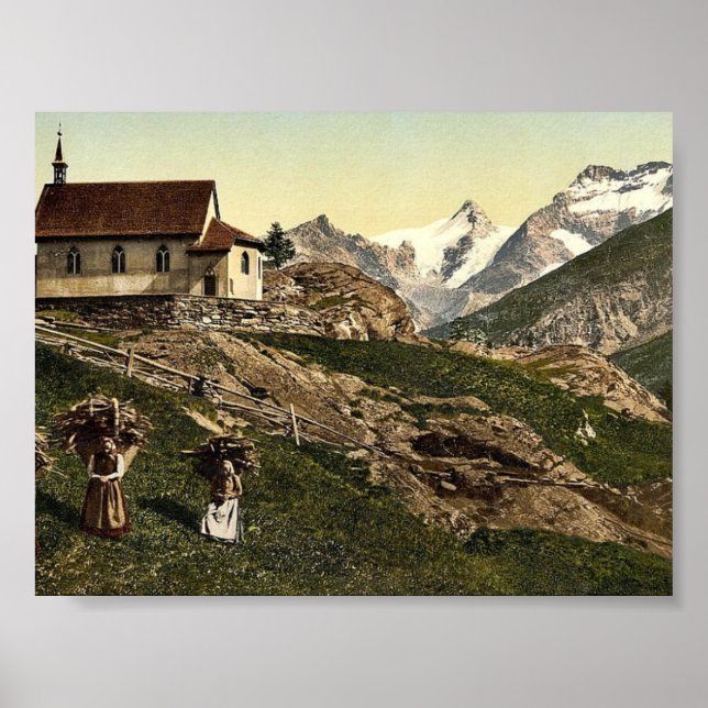 Póster Cargo del Saas, iglesia y Rimpfischhorn, Valais, A (Frente)
