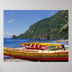 Póster Caribe, BWI, Santa Lucía, Barcos de vela, Soufrier