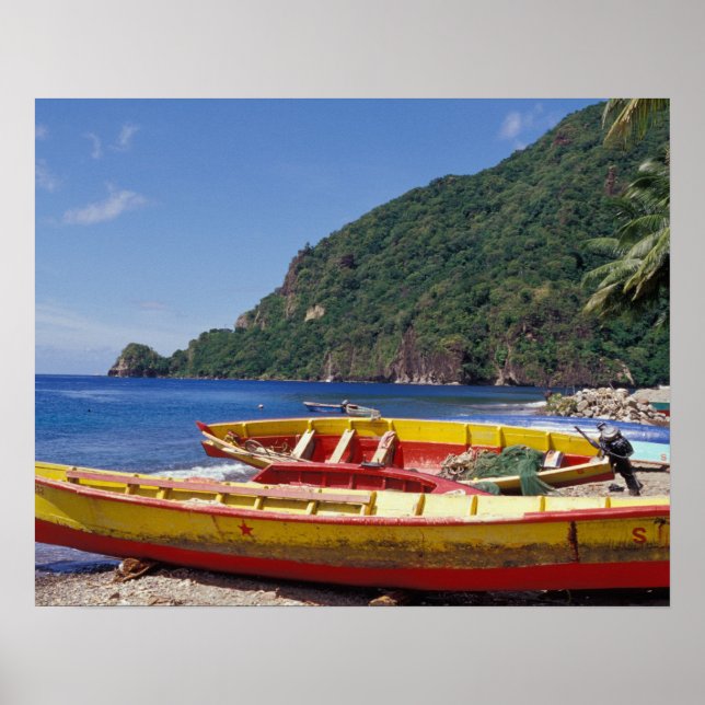 Póster Caribe, BWI, Santa Lucía, Barcos de vela, Soufrier (Frente)
