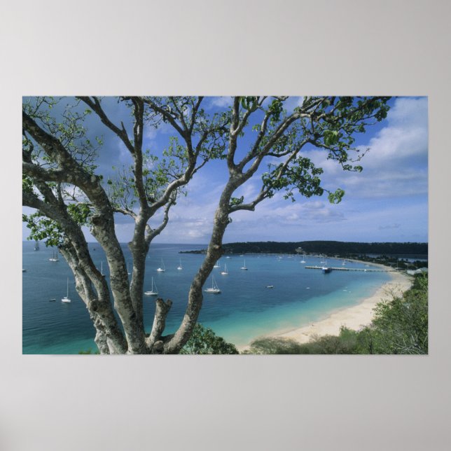 Póster Caribe, Isla de Anguilla, Puerto de Road Bay. (Frente)