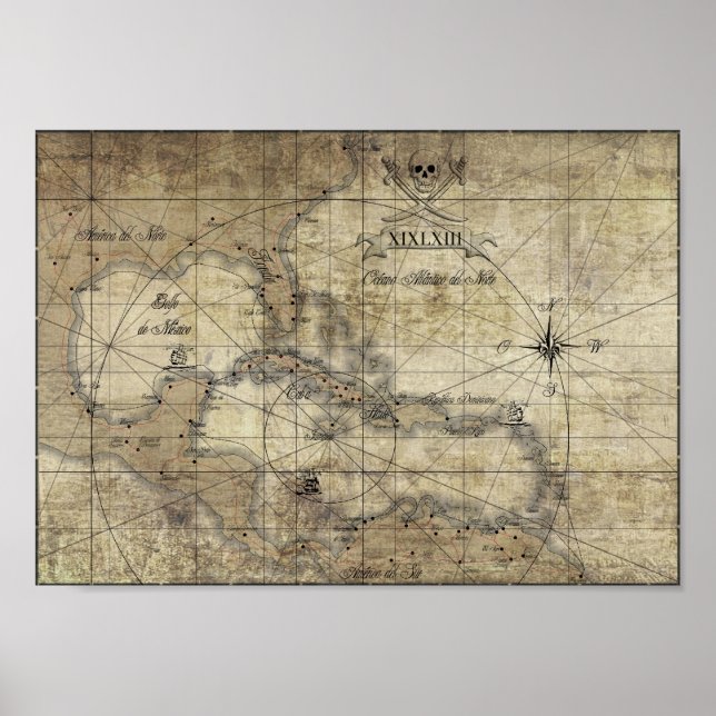 Póster Caribe - mapa antiguo (Frente)