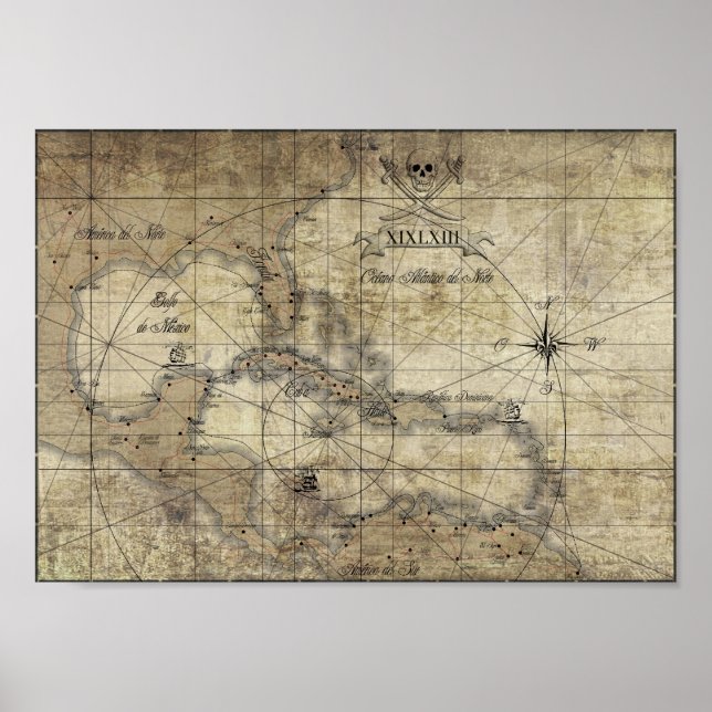 Póster Caribe - mapa antiguo (Frente)