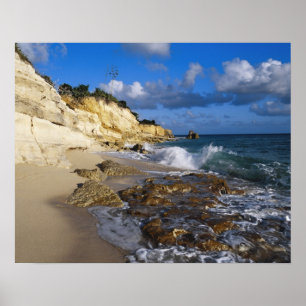 Póster Caribe, St. Martin, acantilados en la playa de Cup