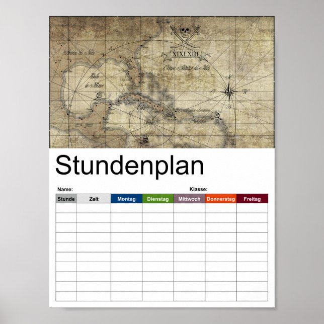 Póster Caribe: viejo cronograma de mapas (Frente)