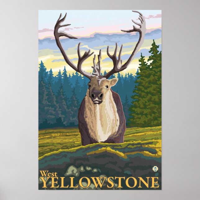 Póster Caribou in Wild - West Yellowstone, MT (Frente)