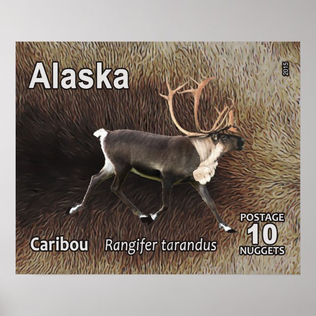Póster Caribou (Reno) - Postage de Alaska (Frente)