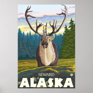 Póster Caribú en el salvaje - Seward, Alaska