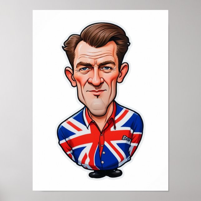 Póster Caricatura británica con bandera de la bandera bri (Frente)