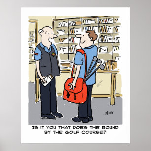 Póster Caricatura de cartero golfista que ama el golf