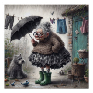 Póster Caricatura de la anciana