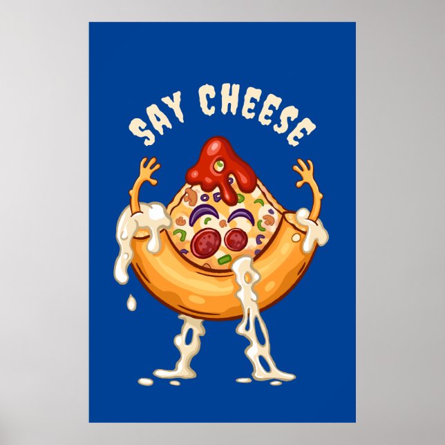 Póster Caricatura de la sección de pizzas de queso (Frente)