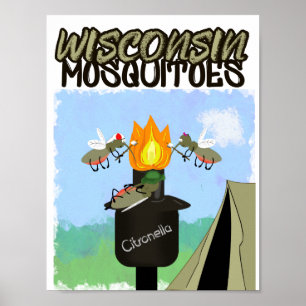 Póster Caricatura de Mosquitos de Wisconsin - Camping con