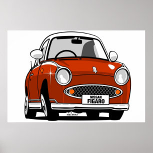Póster Caricatura de Nissan Figaro roja