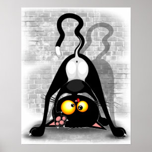 Póster Caricatura divertida de caricatura de Cat Upside D