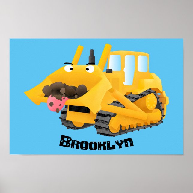 Póster Caricatura graciosa amarilla con bulldozer (Frente)