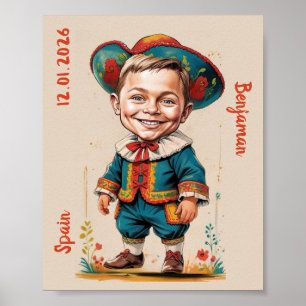 Póster Caricatura Personalizada de Niño con Ropa Española