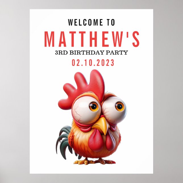 Póster Caricaturas de gallos de cola 3.ª Fiesta de cumple (Frente)