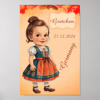 Póster Caricature Girl dressed up  in Vintage German