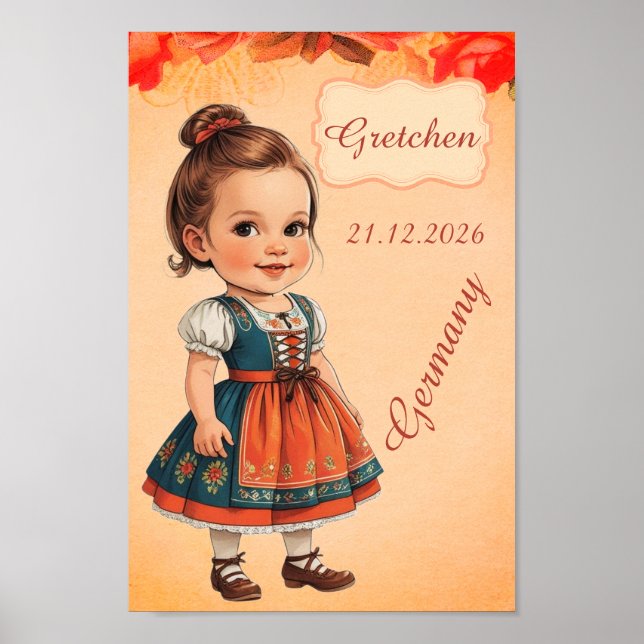 Póster Caricature Girl dressed up  in Vintage German (Frente)