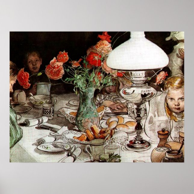 Póster Carl Larsson - Alrededor de la lámpara (Frente)