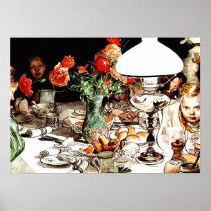 Póster Carl Larsson - Alrededor de la lámpara