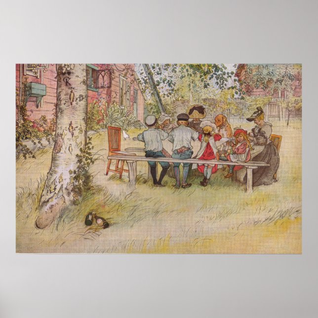 Póster Carl Larsson Desayuno Bajo El Big Birch (Frente)