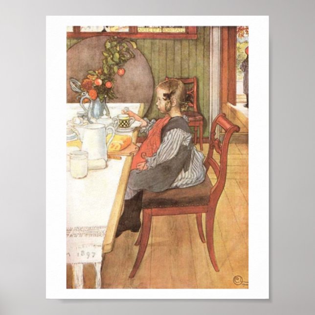 Póster Carl Larsson Desayuno Miserable de Late Riser (Frente)
