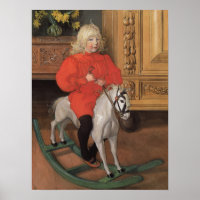 Carl Larsson Murre Boy en un caballo balancín