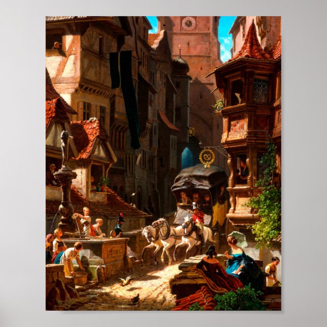 Póster Carl Spitzweg - Ankunft der Postkutsche 1859 (Frente)