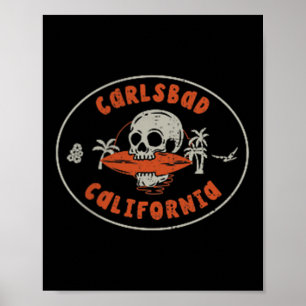 Póster Carlsbad California Ca Skull Surf Tattoo Front y a