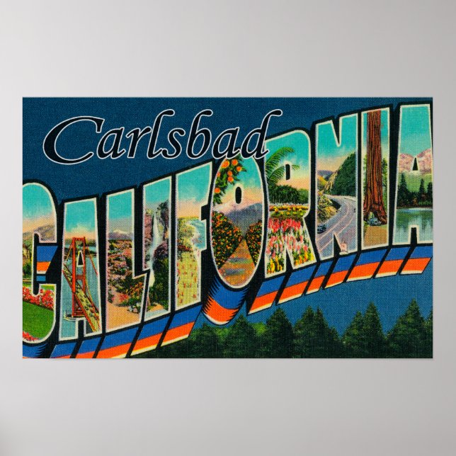Póster Carlsbad, California - Escenas de letras grandes (Frente)