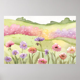 Póster Carlsbad Flor campo puesta de sol Pintar acuarela