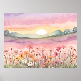 Póster Carlsbad Flor campo puesta de sol Pintar acuarela