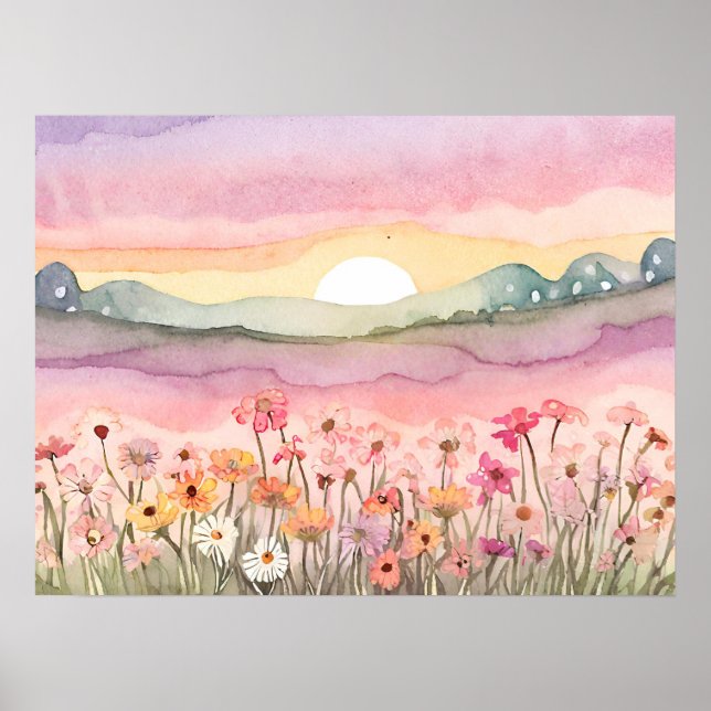 Póster Carlsbad Flor campo puesta de sol Pintar acuarela (Frente)