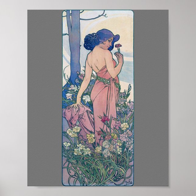 Póster Carnación (Cuatro Flores), Alphonse Mucha (Frente)