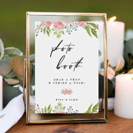 Póster Carnación floral moderna Foto Rótulo Boda de Booth