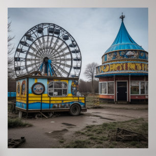 Póster Carnaval Abandonado Rueda de Ferris Vacía y Carpa