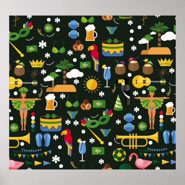 Póster Carnaval brasileño, textura vintage plana. (Frente)