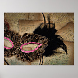 Póster Carnaval de antigüedades rosadas de la máscara de