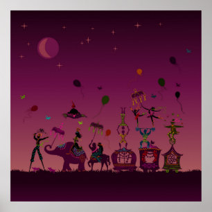 Póster carnaval de circo de noche