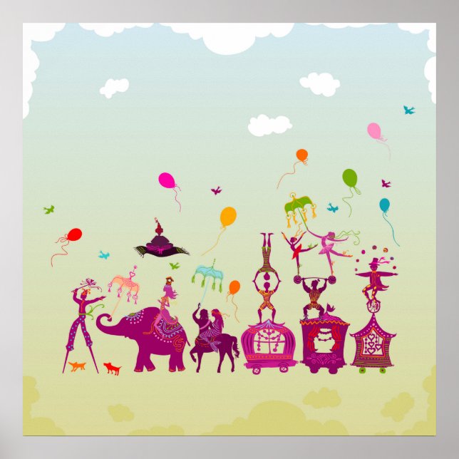 Póster carnaval de circo viaja a la luz del día (Frente)