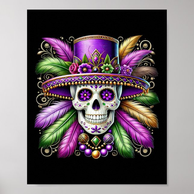Póster Carnaval de cráneo de azucar con disfraces de Mard (Frente)
