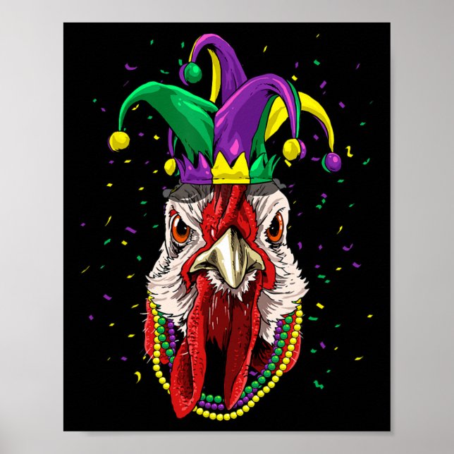 Póster Carnaval de Fiestas de Mardi Gras - Jester Chicken (Frente)