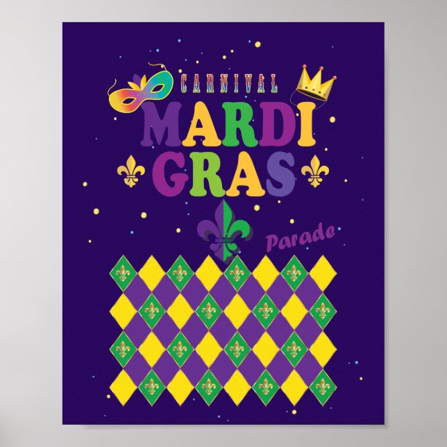 Póster Carnaval de Mardi Gras Fleur de Lis Diamond Harleq (Frente)