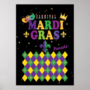 Póster Carnaval de Mardi Gras Fleur de Lis Diamond Harleq