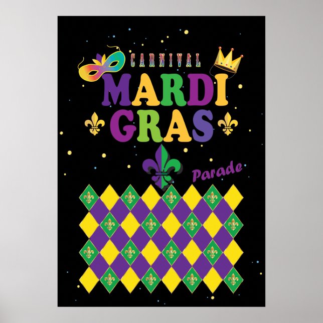 Póster Carnaval de Mardi Gras Fleur de Lis Diamond Harleq (Frente)