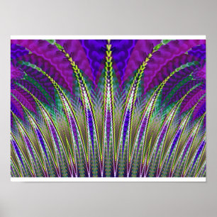 Póster Carnaval de Mardi Gras Púrpura y Verde Fractal