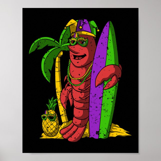 Póster Carnaval de surf Jester Crawfish Mardi Gras (Frente)