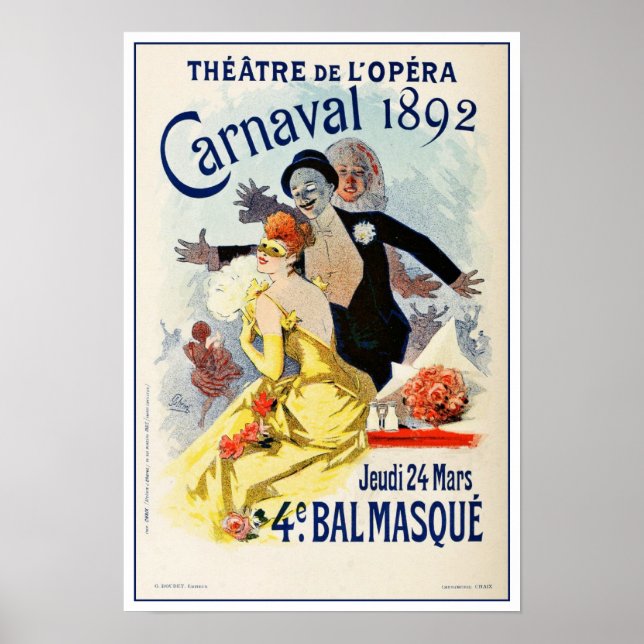 Póster Carnaval de teatro de ópera de París de 1892 (Frente)