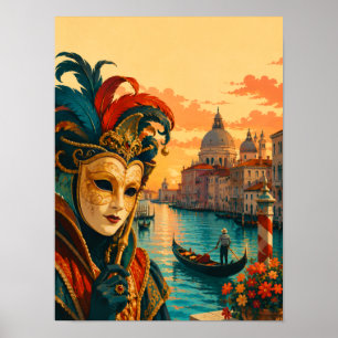 Póster Carnaval de Venecia Italia Máscara Veneciana Vinta